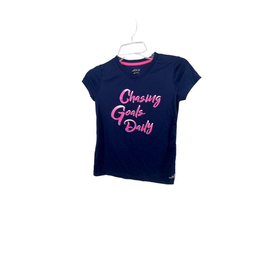 BCG Girls Blue Pink Graphic Chasing Goals Daily T-Shirt Youth Size Medium